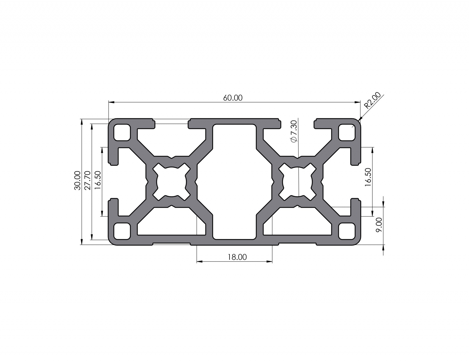 Aluminum profile 30x60 groove 8 B-type 2N